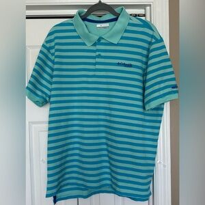 Columbia PFG Mens Striped Super Bonefish Pique Polo. Size Large. Blue/Teal.‎